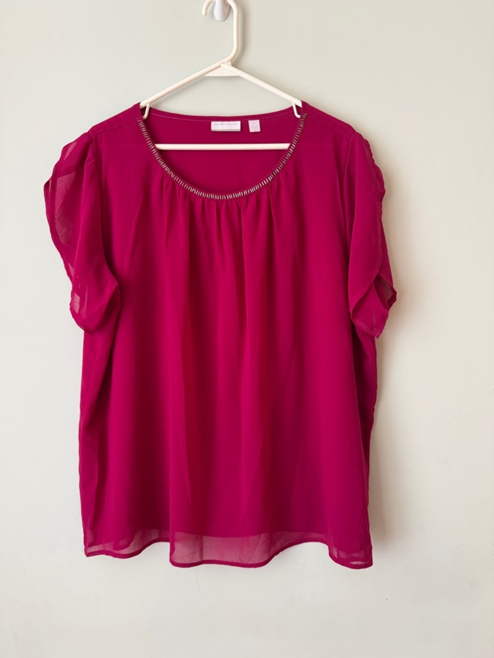 Raspberry Flutter Sleeve Blouse with sheer flutter sleeves
